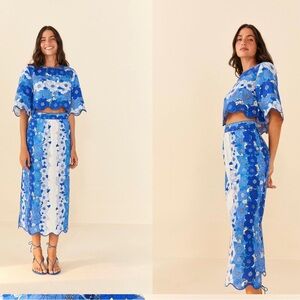 FARM Rio Blue Midi Wrap Skirt with Tie Front for Cocktail